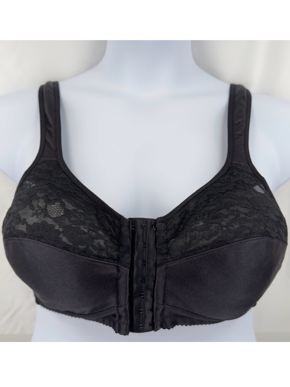 Comfort Choice Easy Enhancer Bra 44B Black Front Close Wireless Lace NWT